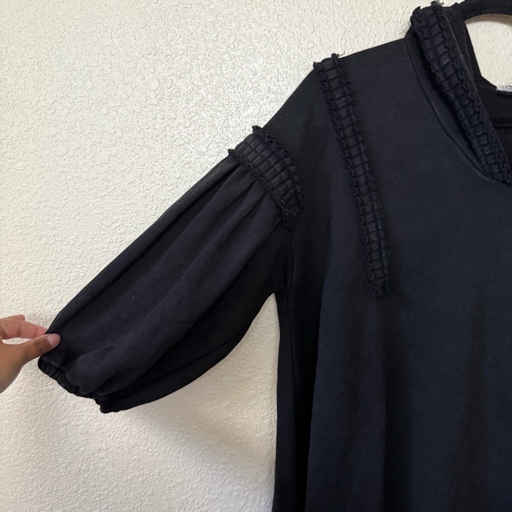 POL Black Thick Knit Hooded 3/4 Quarter Sleeve Sweatshirt Medium - Picture 3 of 11
